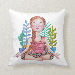 Mädchen mit Pflanze vermitteln Kissen