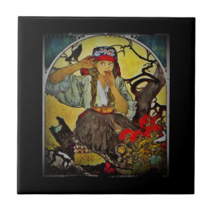 Mädchen mit Rabe Moravian Lehrer-Chor Fliese