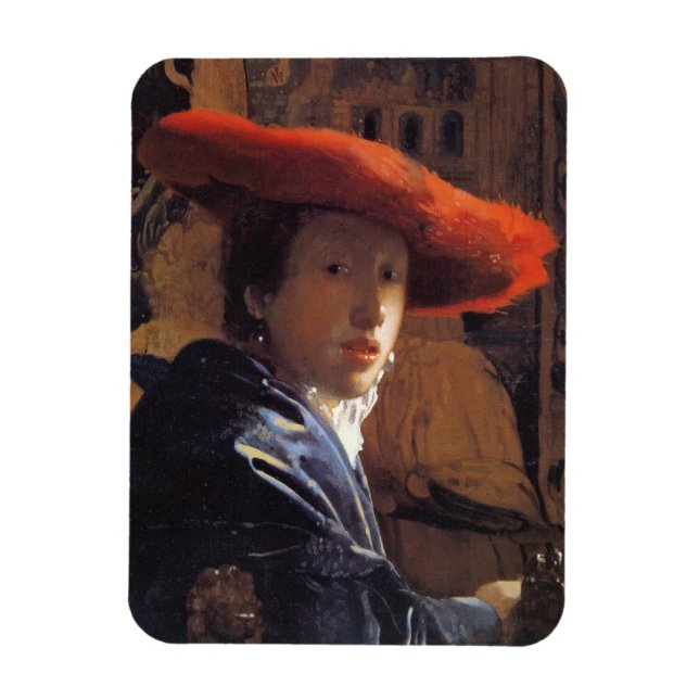 Mädchen mit Red Hat, c.1665 (Öl auf Panel) Magnet (Vertikal)
