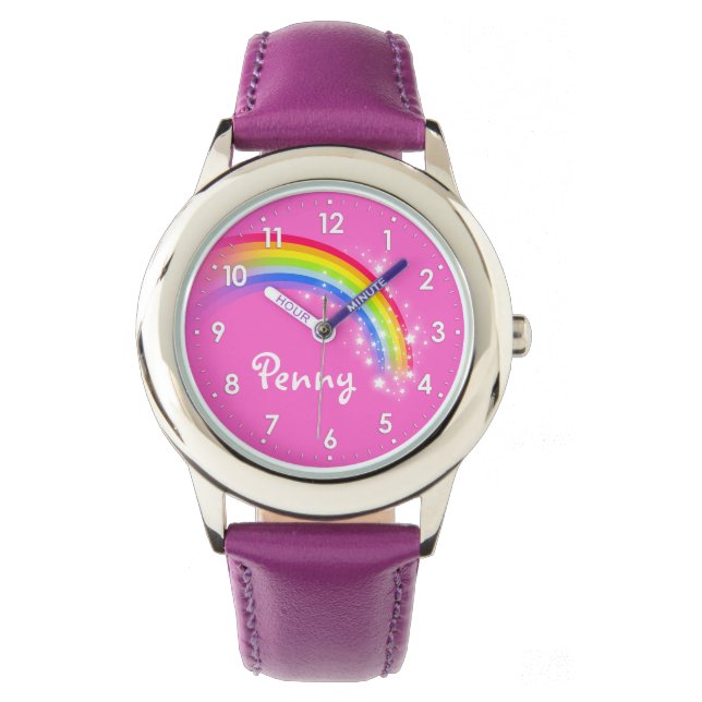 Mädchen mit Regenbogennamen Mädchen lila Kinder be Armbanduhr (Vorderseite)