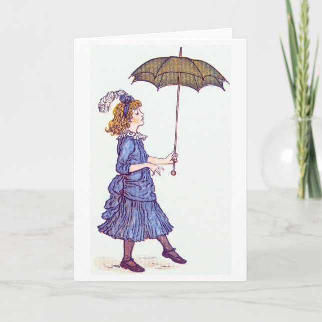 Mädchen mit Regenschirm, Grußkarte Karte (Vorderseite)