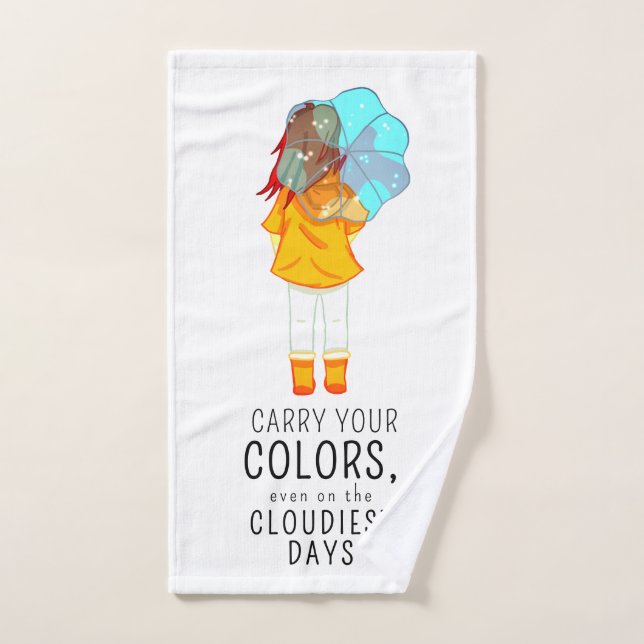 Mädchen mit Regenschirm in Wind Positives Zitat Badhandtuch Set (Handtuch)