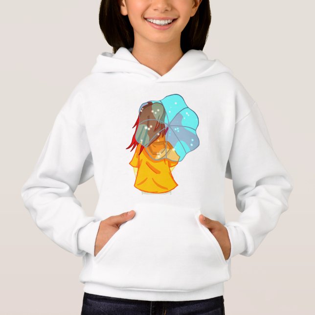 Mädchen mit Regenschirm in Wind Zeichnend Hoodie (Vorderseite)