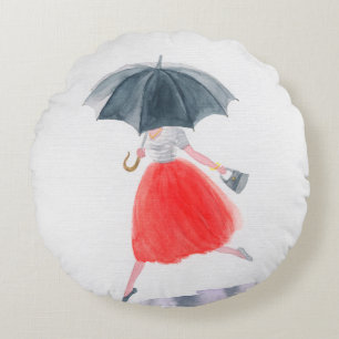Mädchen mit Regenschirm. Modellierung. Rundes Kissen