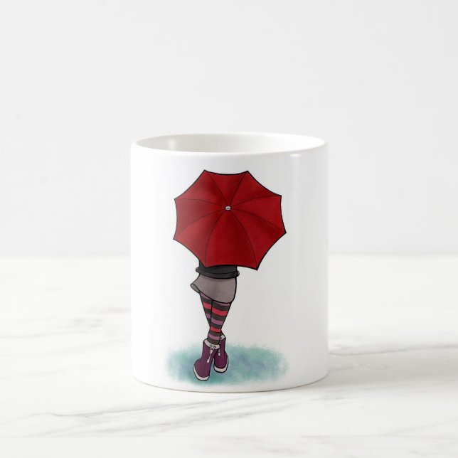 mädchen mit Regenschirm zerteilt Kaffeetasse (Mittel)