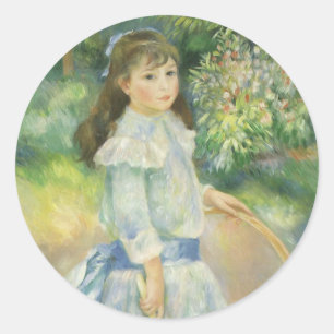 Mädchen mit Reifen von Pierre Renoir, Vintage Fine Runder Aufkleber