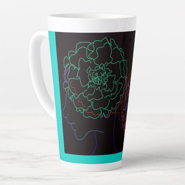 Mädchen mit Ringelblumen-Afro-Puffs Milchtasse (Linke Ecke)