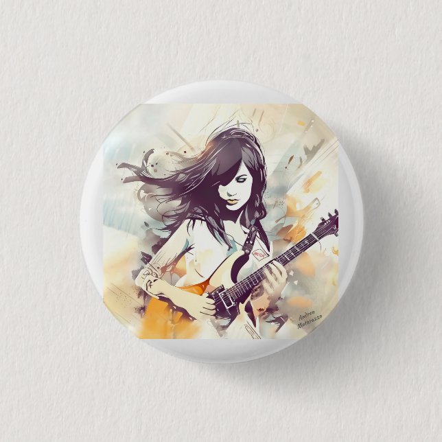 Mädchen mit Rockmusik Button (Vorderseite)