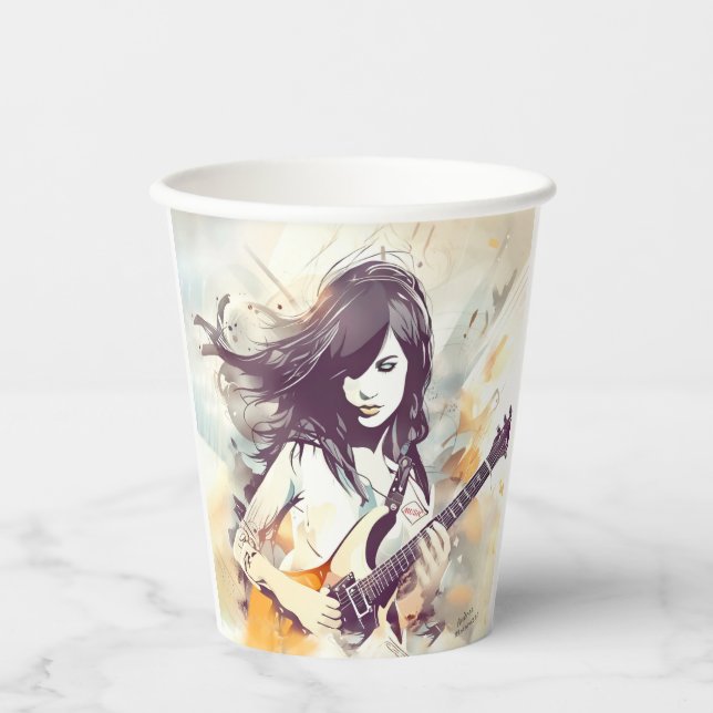 Mädchen mit Rockmusik Pappbecher (Vorderseite)