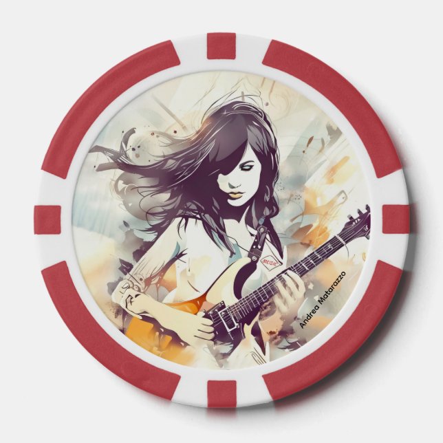 Mädchen mit Rockmusik Pokerchips (Vorderseite)