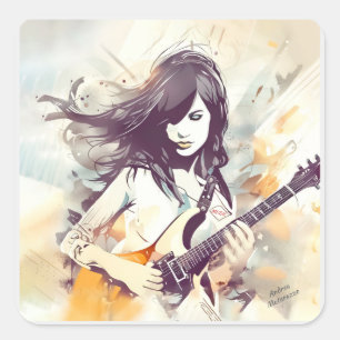 Mädchen mit Rockmusik Quadratischer Aufkleber