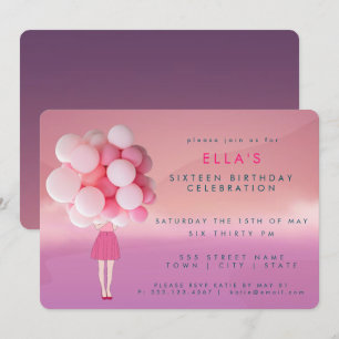 Mädchen mit rosa Balloons  Party Einladung