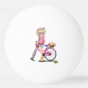 Mädchen mit rosa Bike Ping Pong Ball Tischtennisball