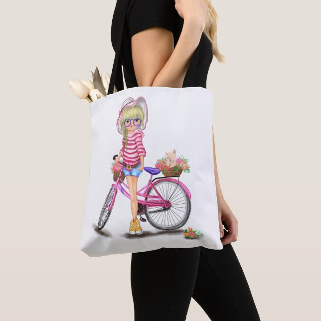 Mädchen mit rosa Bike Tote Tasche (Von Nahem)