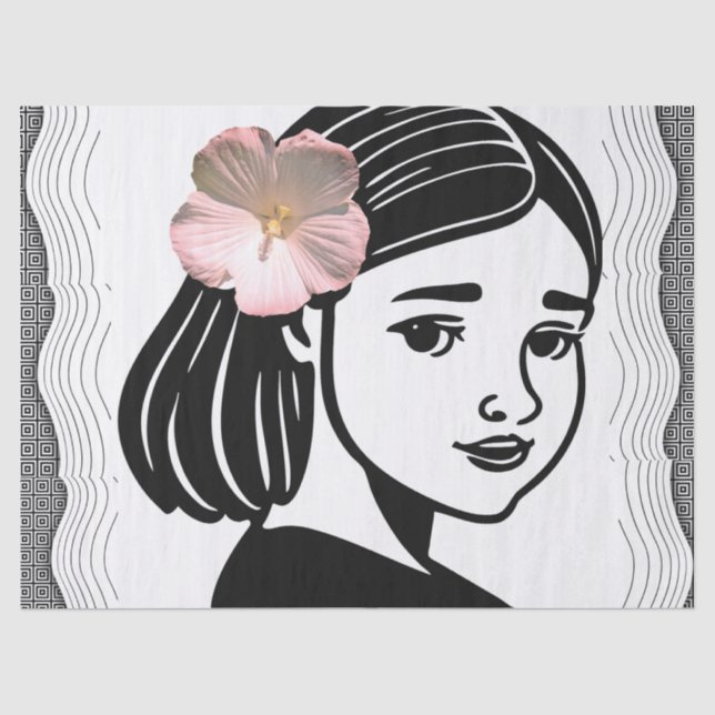 Mädchen mit rosa Blume Gewebepapier Seidenpapier (Vorderseite)