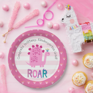Mädchen mit rosa Dinosaurier - lustige Kindergarte Pappteller