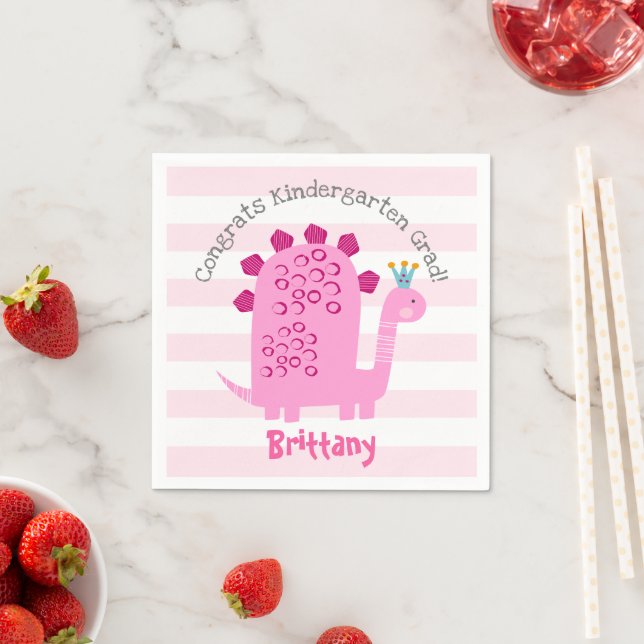Mädchen mit rosa Dinosaurier - lustige Kindergarte Serviette (Beispiel)