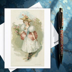 Mädchen mit rosa Rosen (ca. 1885) Postkarte