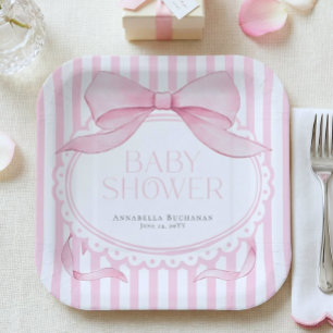 Mädchen mit rosa Schleife Coquette gestreifte Baby Pappteller