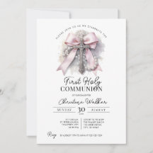 Mädchen mit rosa Schleife Erstkommunion-Einladung
