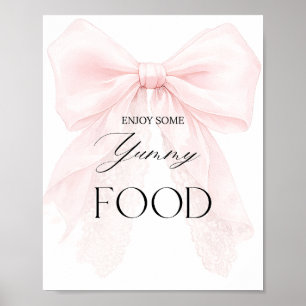 Mädchen mit rosa Schleife modernes Baby-Shower-Ess Poster