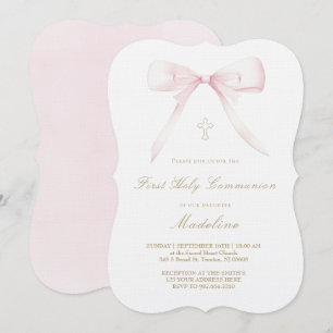 Mädchen mit rosa Schleifendesign zur Erstkommunion Einladung