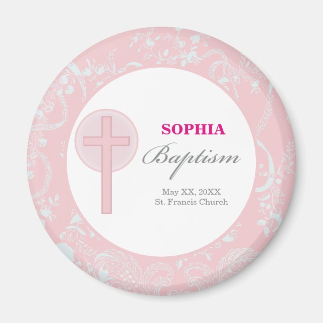 Mädchen mit rosa Spitze Taufe Magnet (Vorne)