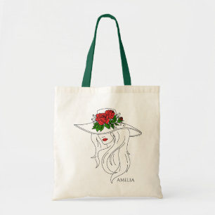 Mädchen mit Rose Blume Tragetasche