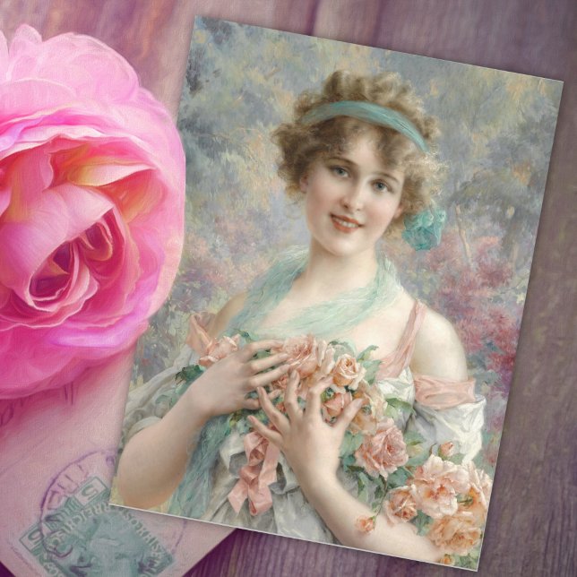Mädchen mit Rose von Emile Vernon Postkarte (Von Creator hochgeladen)
