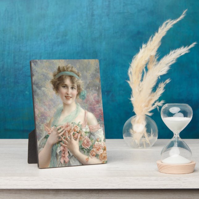 Mädchen mit Rosen  Fotoplatte (Seite)