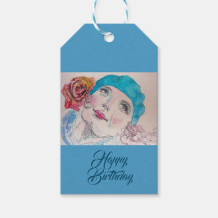 Mädchen mit Rote Rose Beret treu sein Geschenkmar Geschenkanhänger