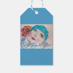 Mädchen mit Rote Rose Beret treu sein Geschenkmark Geschenkanhänger