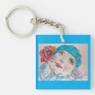 Mädchen mit Rote Rose Beret wahr sein, dass Sie K Schlüsselanhänger