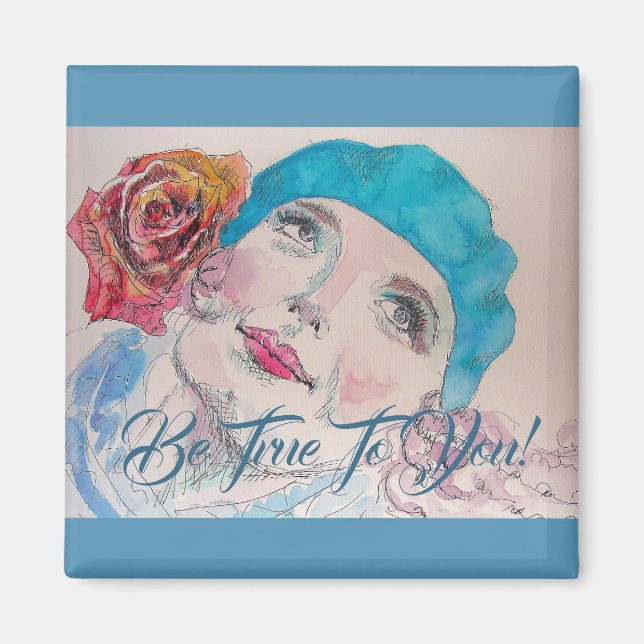 Mädchen mit Rote Rose Beret wahr sein zu Ihnen Mag Magnet (Vorne)