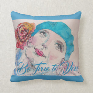 Mädchen mit Rote Rose Beret Wasserfarbkissen Kissen