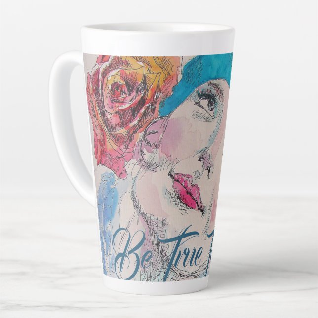 Mädchen mit Rote Rose ist wahr zu dir Latte Tasse (Linke Ecke)