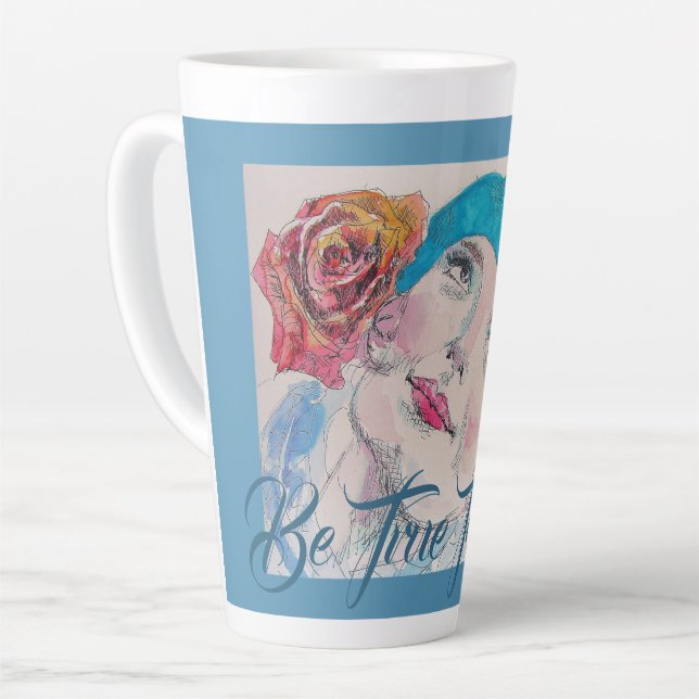 Mädchen mit Rote Rose ist wahr zu dir Latte Tasse (Linke Ecke)
