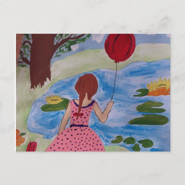 Mädchen mit rotem Balkon Postkarte (Vorderseite)