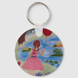 Mädchen mit rotem Ballon Tastenring Schlüsselanhänger