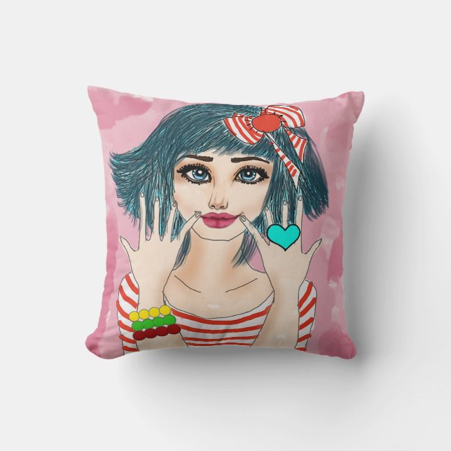 Mädchen mit rotem Bandkopf 16 Zoll x 16 Zoll Kissen (Vorderseite)