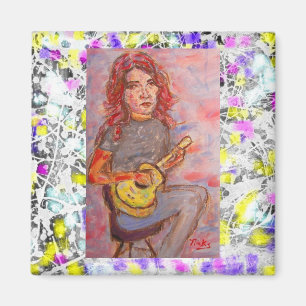 Mädchen mit rotem Haar und Ukulele Magnet