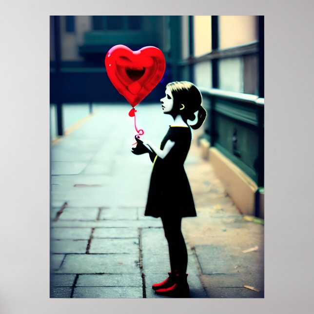 Mädchen mit rotem Herzballon-Poster Poster (Vorne)