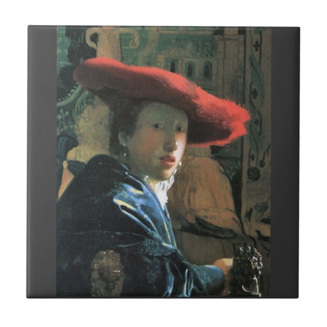 Mädchen mit rotem Hut durch Johannes Vermeer Fliese (Vorderseite)
