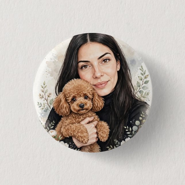 Mädchen mit rotem Spielzeug-Pudel Button (Vorderseite)