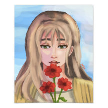 Mädchen mit roten Blume Handgezeichnete Digitale K