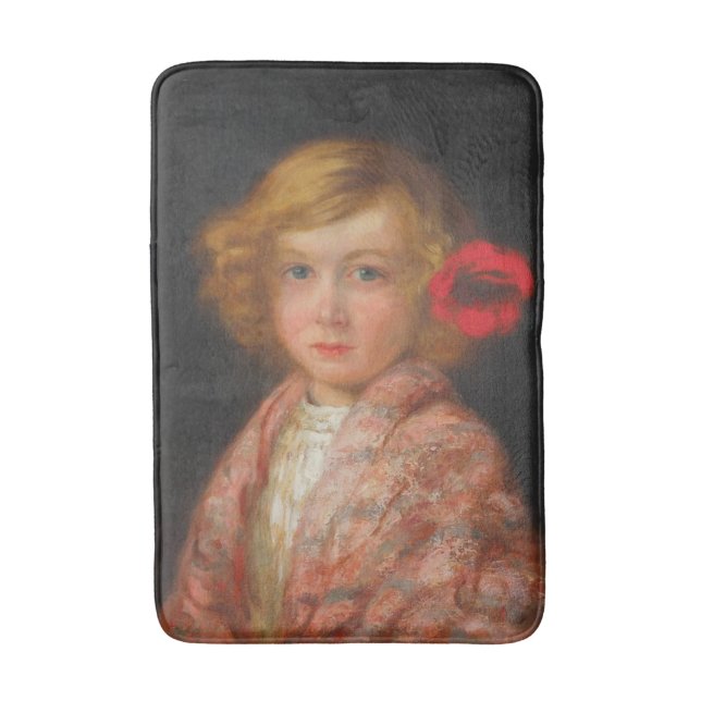 Mädchen mit roter Blume im Haar Badematte (Vorderseite Vertikal)