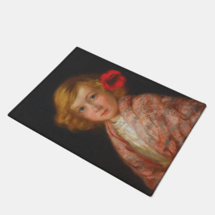 Mädchen mit roter Blume im Haar Fußmatte