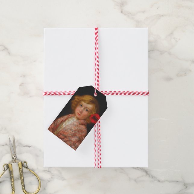 Mädchen mit roter Blume im Haar Geschenkanhänger (Mit Garn)