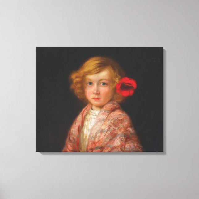 Mädchen mit roter Blume im Haar Leinwanddruck (Vorderseite)