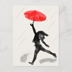 Mädchen mit roter Schirmskarte Postkarte